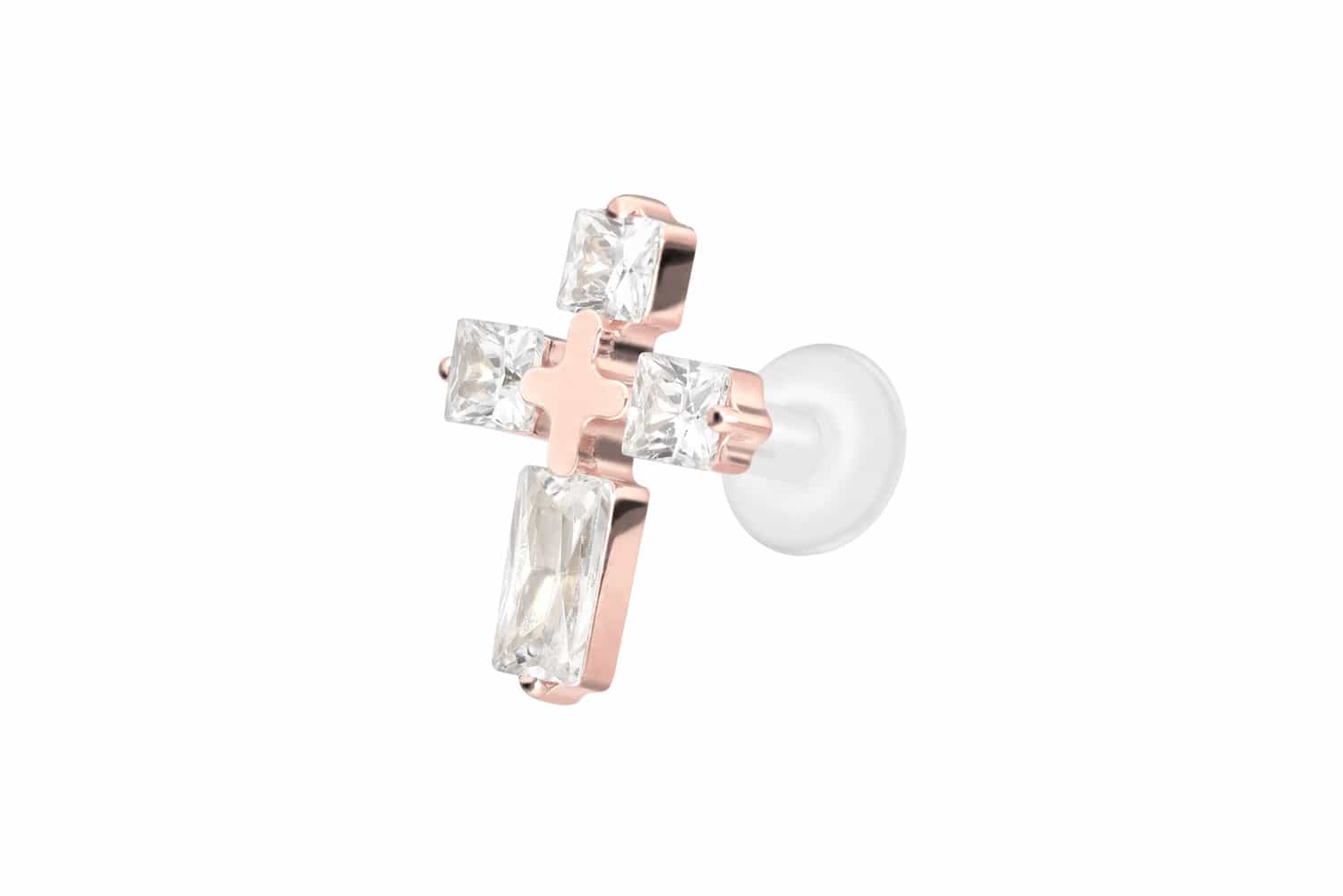 PTFE Labret Piercing mit Innengewinde + Titan-Aufsatz KRISTALLKREUZ